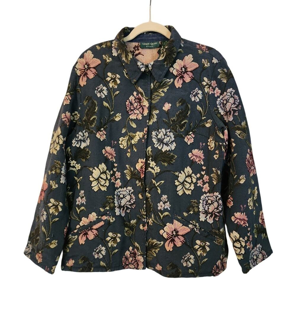 Lemon Grass Studio Floral Tapestry Jacket XL Cottagecore Artsy Boho